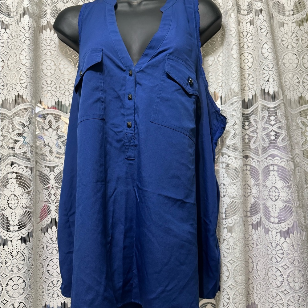 Blue sleeveless blouse